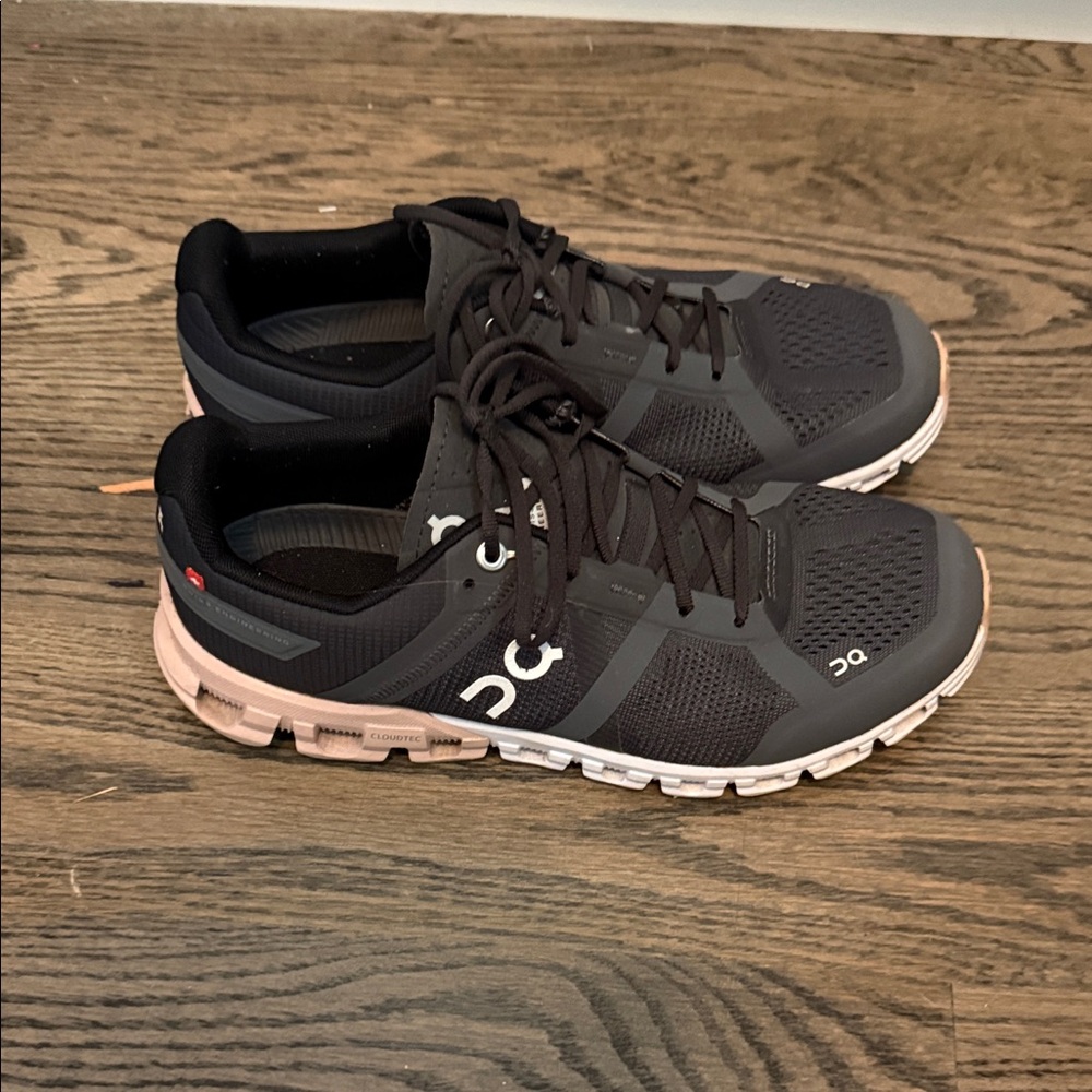 On Running Charcoal and White Athletic Shoes